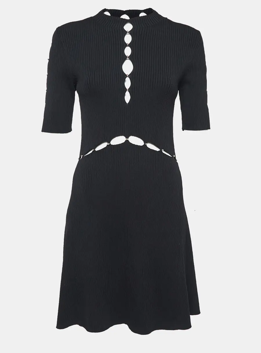 Maje Black Roselana Openwork Knit Short Dress L