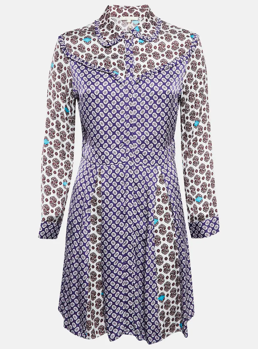 Maje Purple/Multicolor Printed Crepe Button Front Mini Dress M