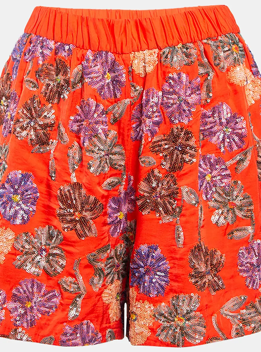 Maje Orange Floral Sequin Embroidered Crepe Izul Shorts L