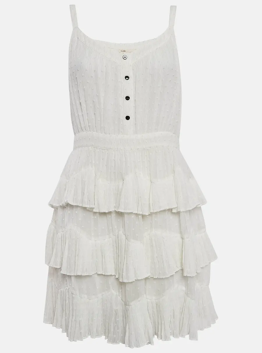 Maje White Swiss Dots Chiffon Tiered Rustivan Short Dress L