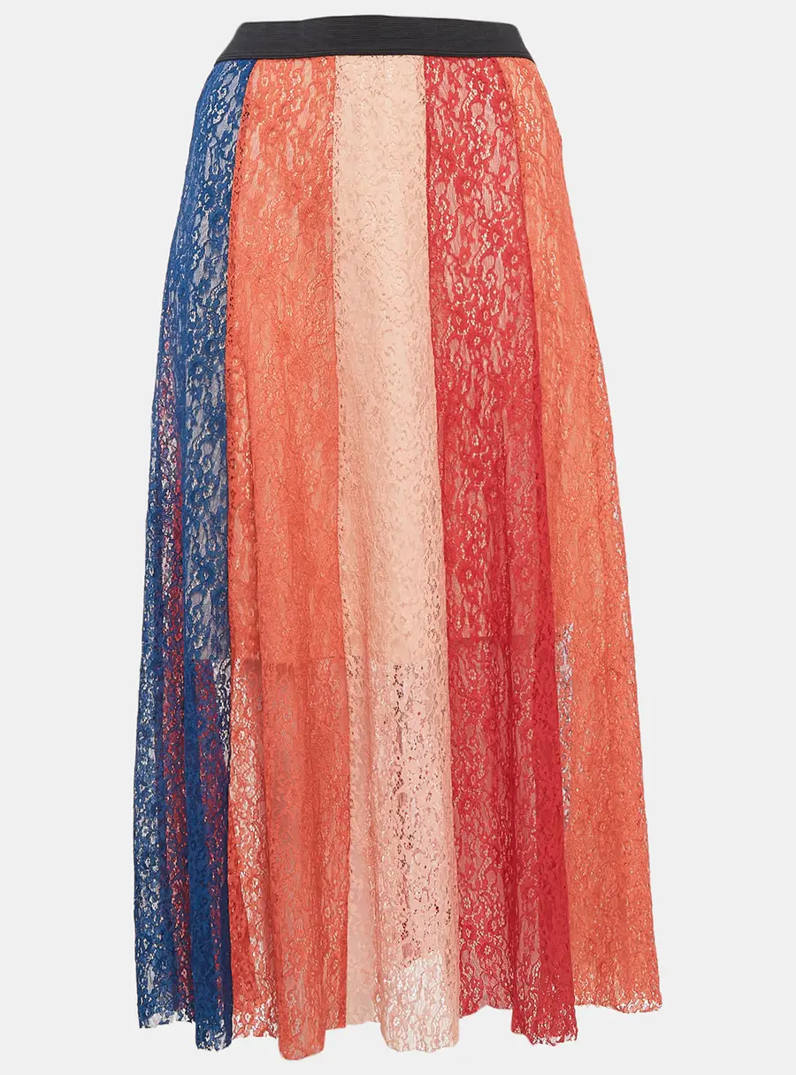 Maje Multicolor Lace Paneled Midi Skirt M