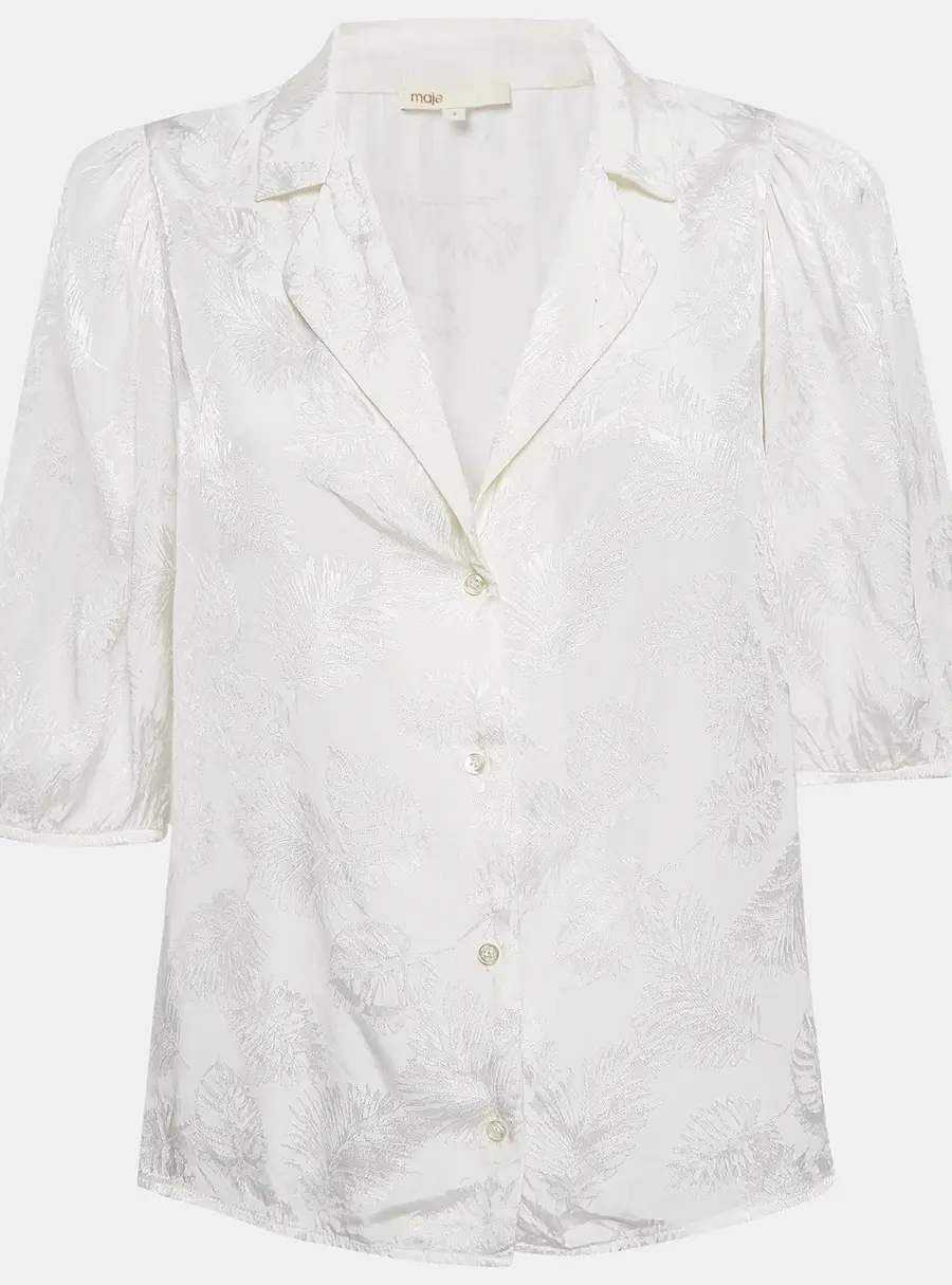 Maje White Ecru Jungle Jacquard Satin Shirt M