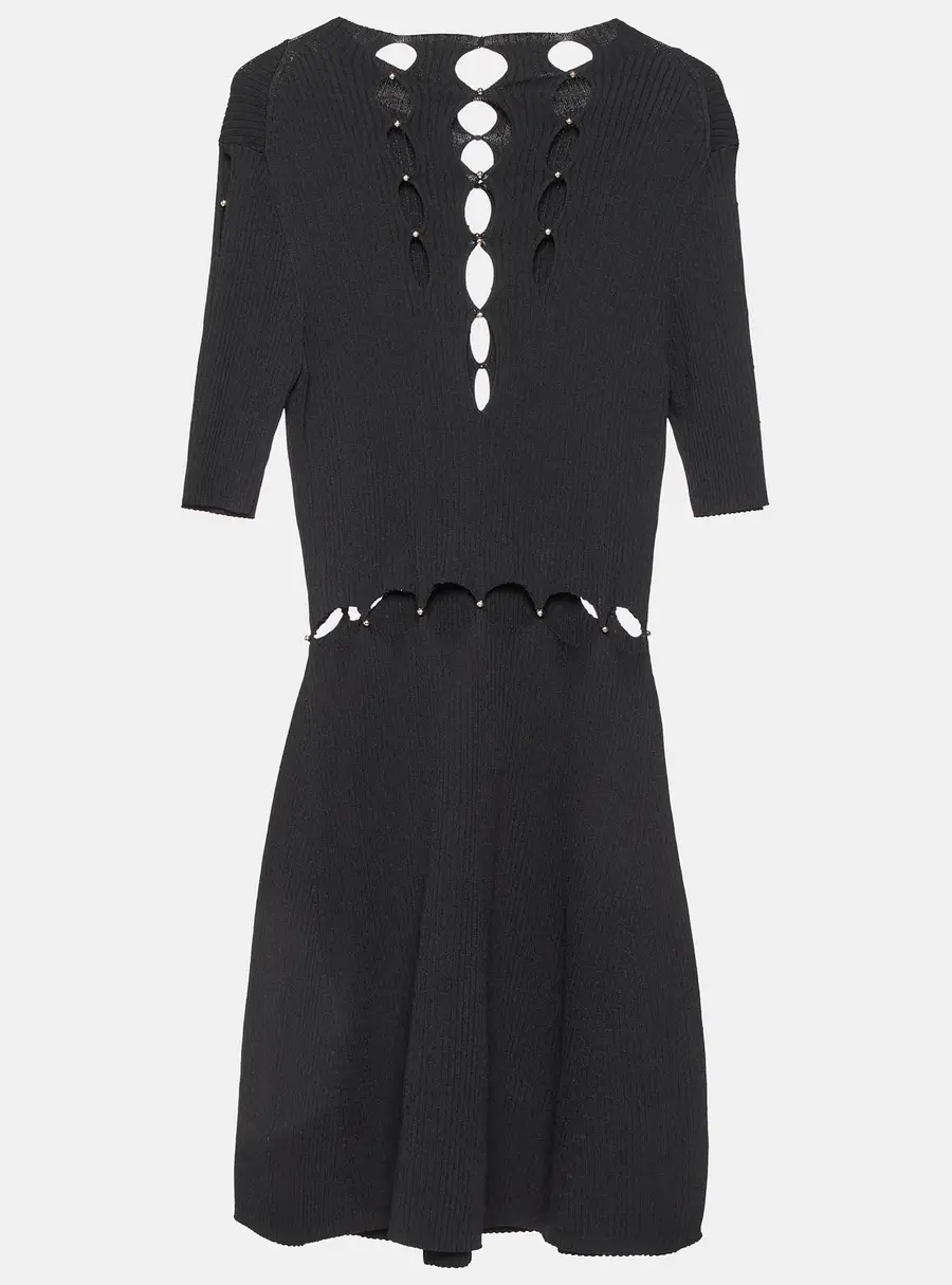 Maje Black Rib Knit Cut-Out Beaded Mini Dress M