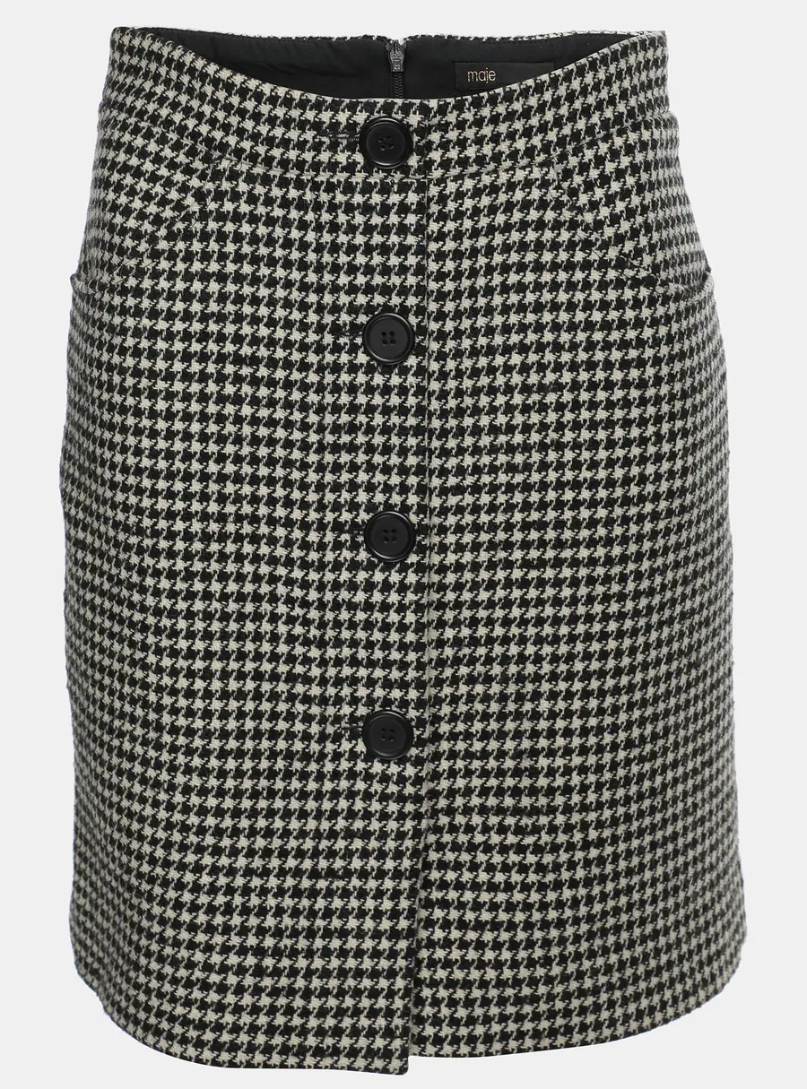 Maje White/Black Wool Blend Button Detail Mini Skirt M