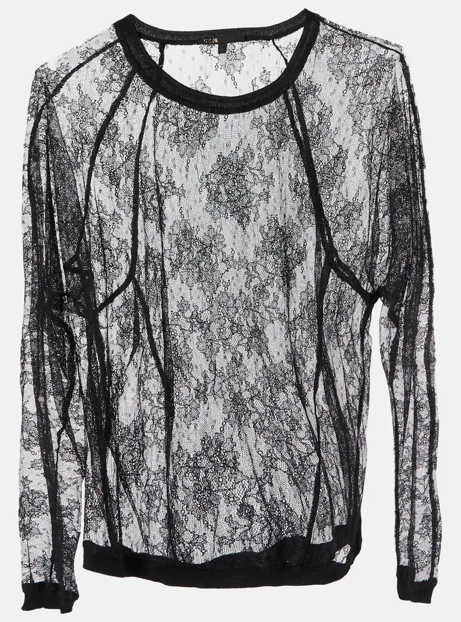 Maje Black Floral Lace Full Sleeve Top M