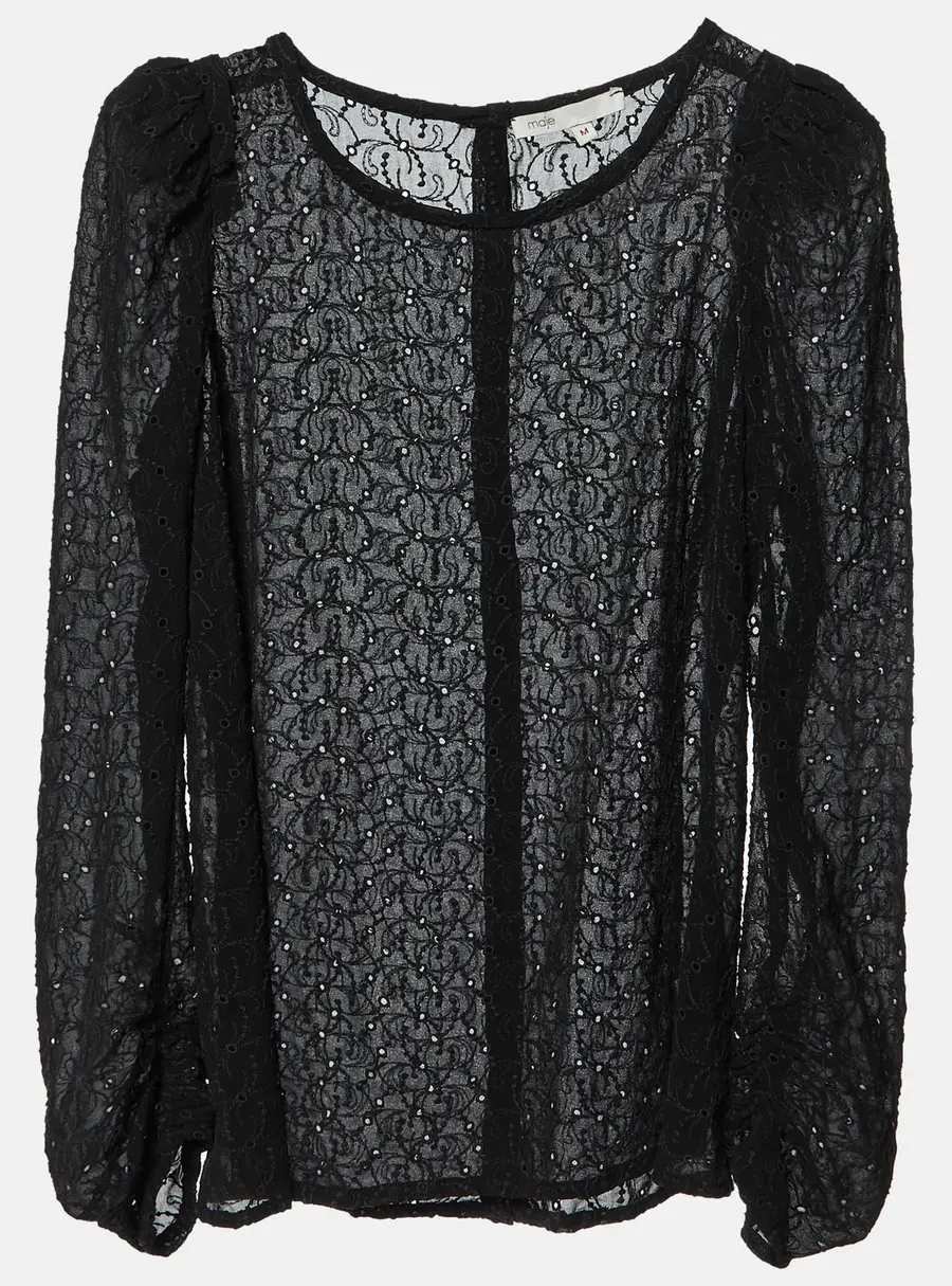 Maje Black Embroidered Crepe Top M