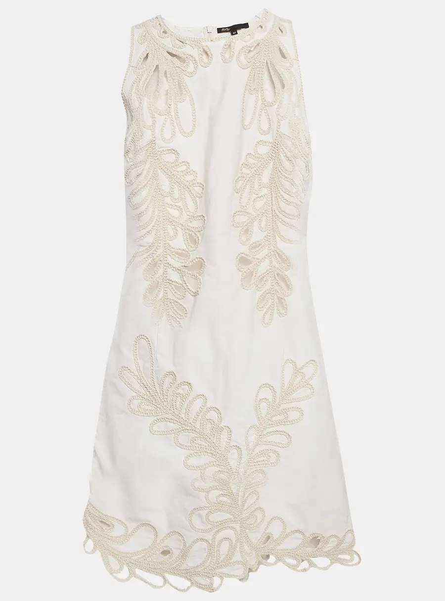 Maje White Embroidered Gabardine Cotton Cut-Out Detail Mini Dress XL