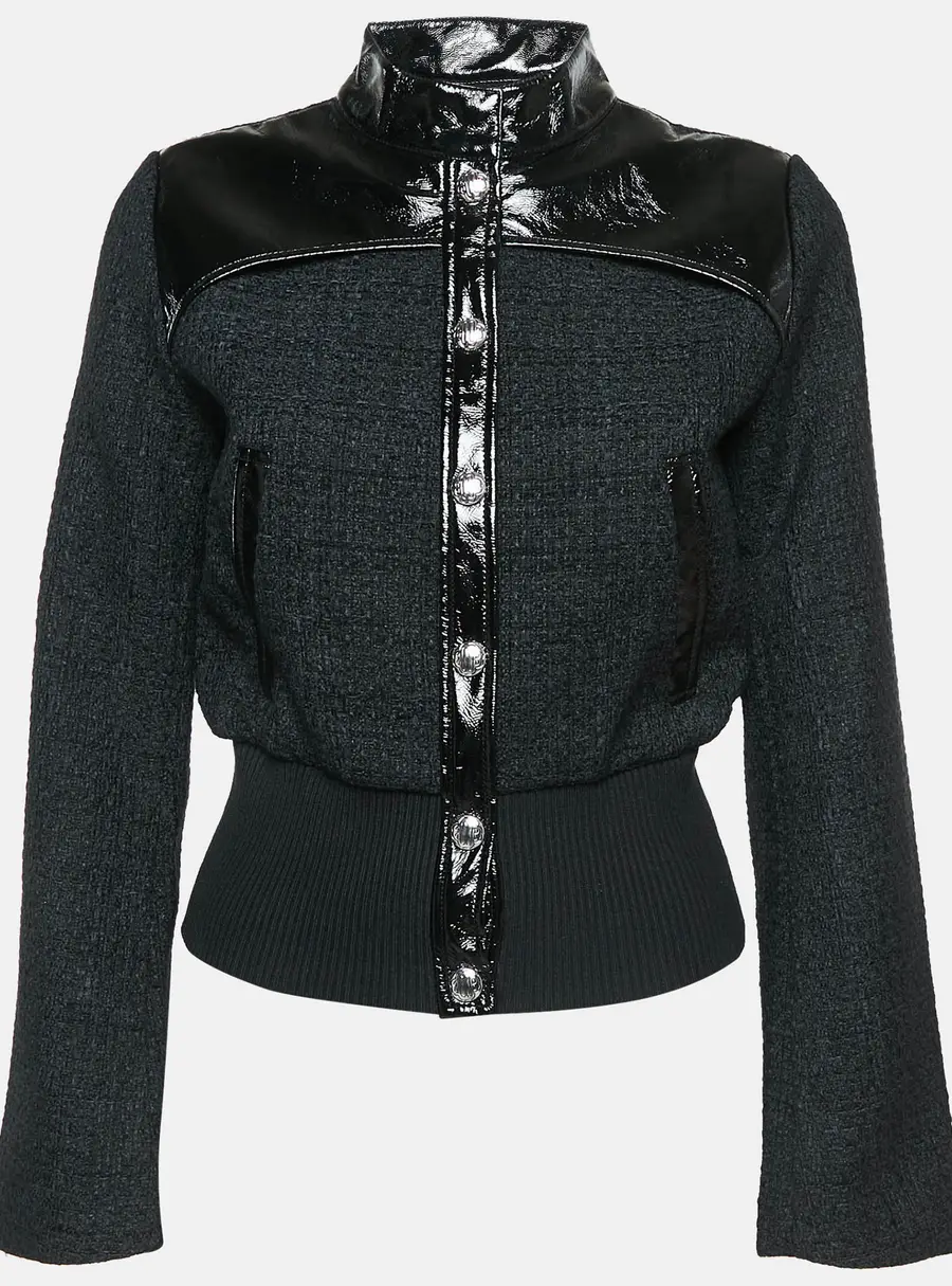 Maje Black Tweed Button Front Contrast Trimmed  Jacket XS