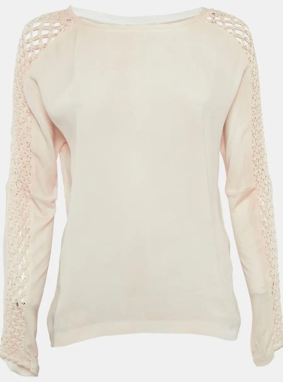 Maje Beige Crepe Sleeve Macrame Detail Top S