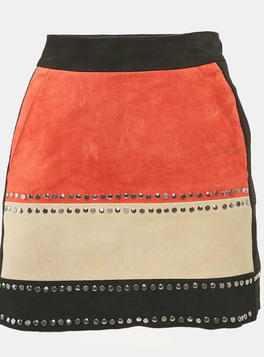 Maje Black Suede Stud Detail Mini Skirt M