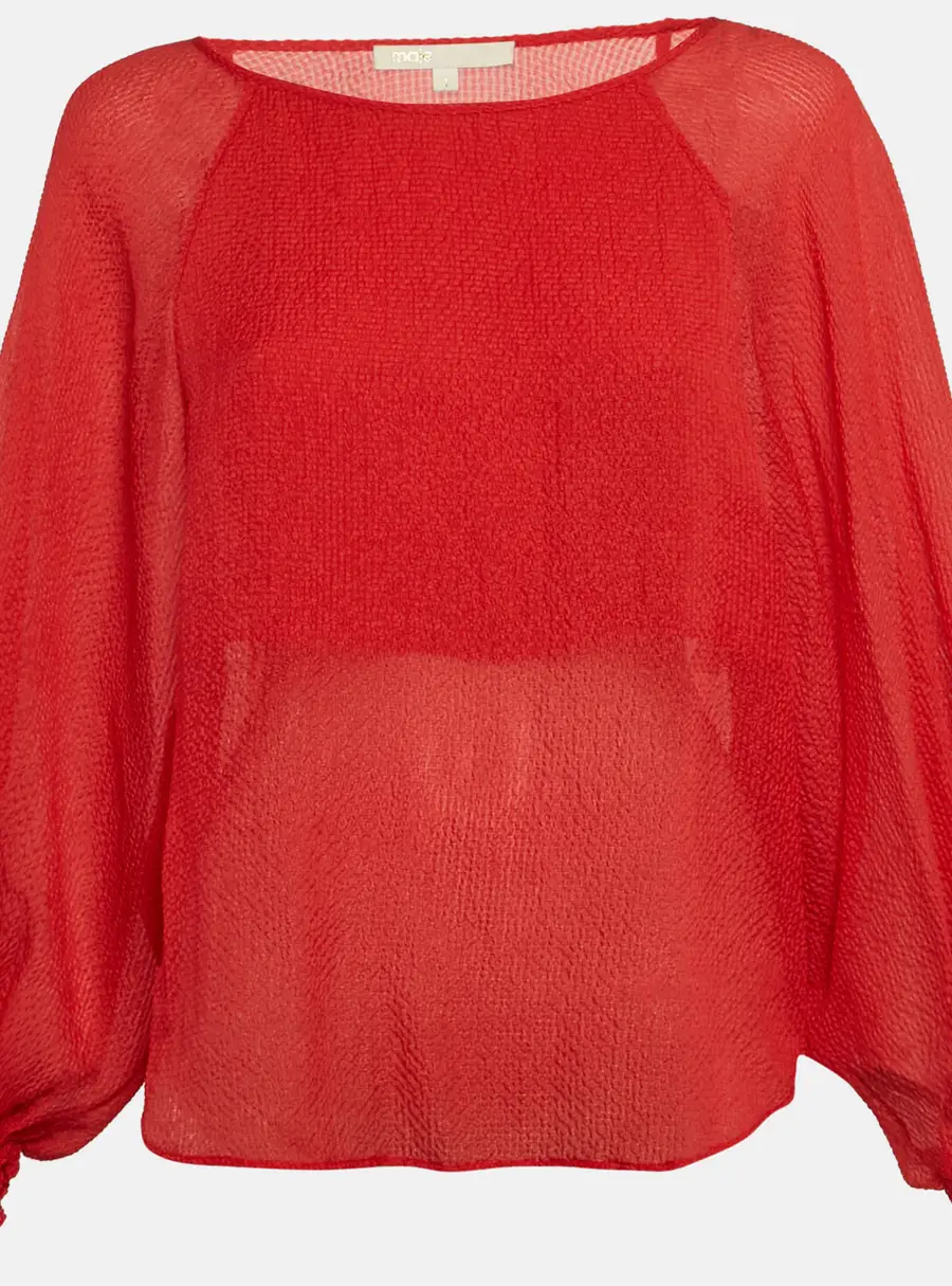 Maje Red Textured Silk Blend Loose Top S