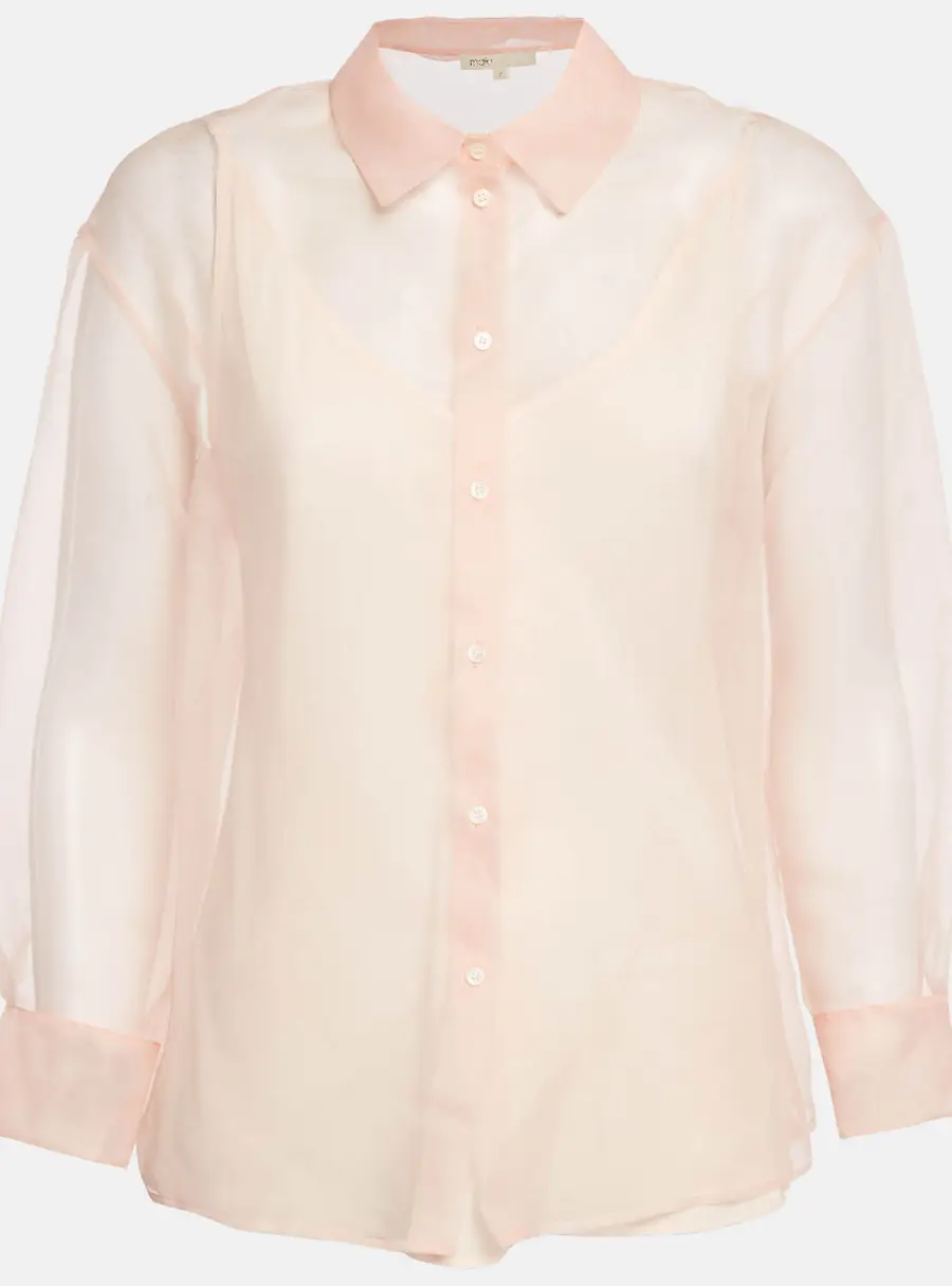 Maje Peach/Orange Organza Button Front Long Sleeve Shirt L