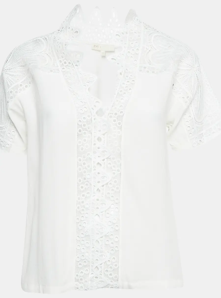 Maje White Lace Trim Chiffon Top S