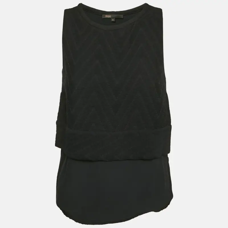 Maje Black Textured Crepe Sleeveless Top M