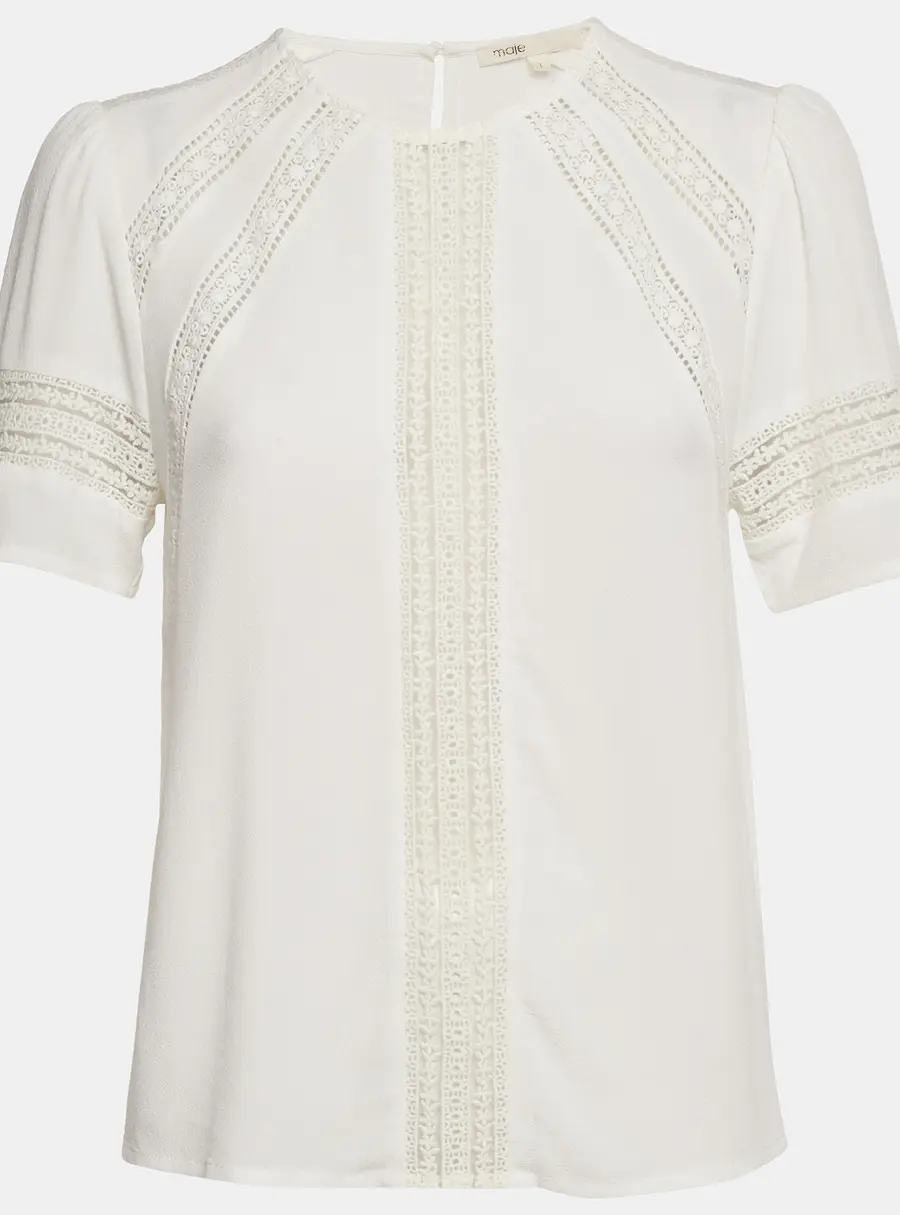 Maje White Lace Trim Crepe Top S