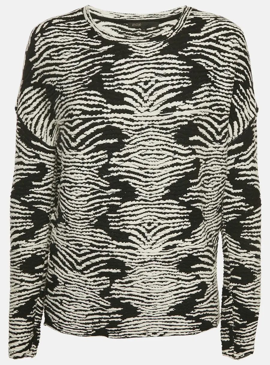Maje Black/White Textured Knit Long Sleeve Top S