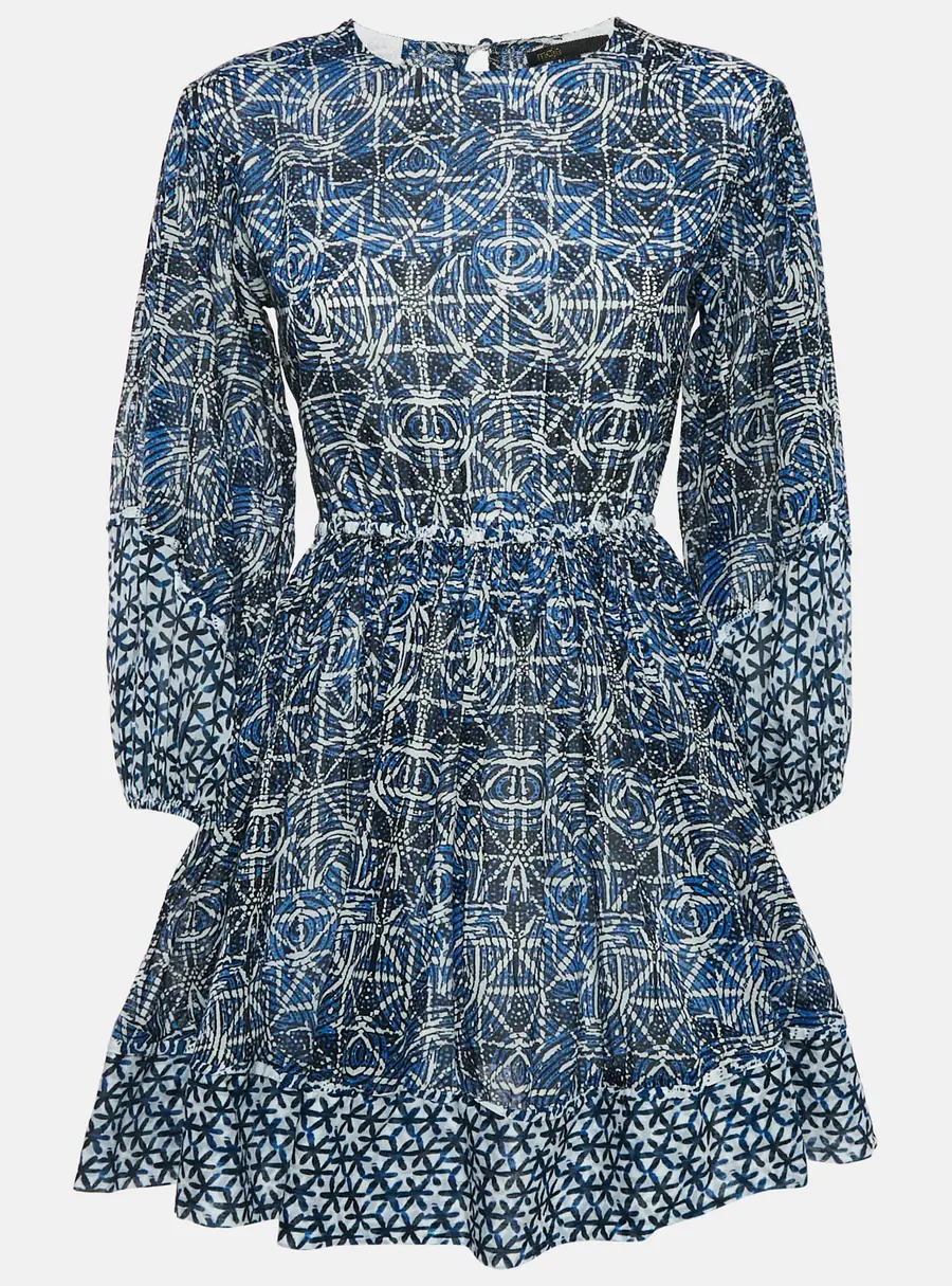 Maje Blue Printed Cotton Cut-Out Mini Dress S