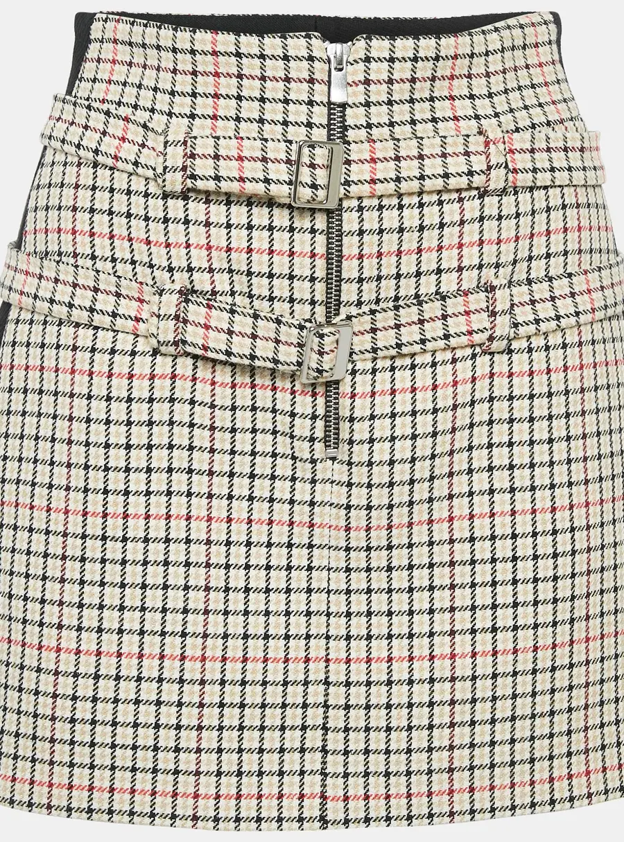 Maje Brown Checks Cotton Blend Mini Skirt S