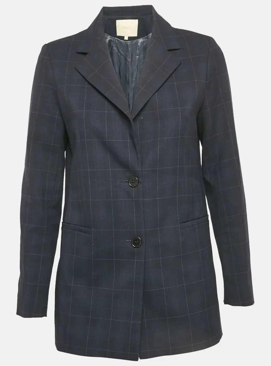 Maje Navy Blue Checks Gabardine Blazer S