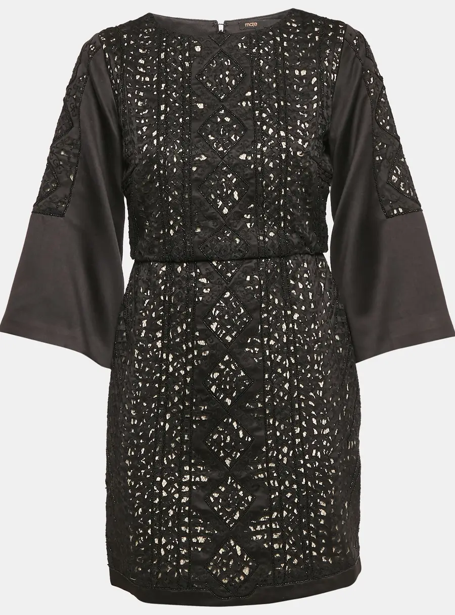 Maje Black Embellished Satin Rebecca Mini Dress M