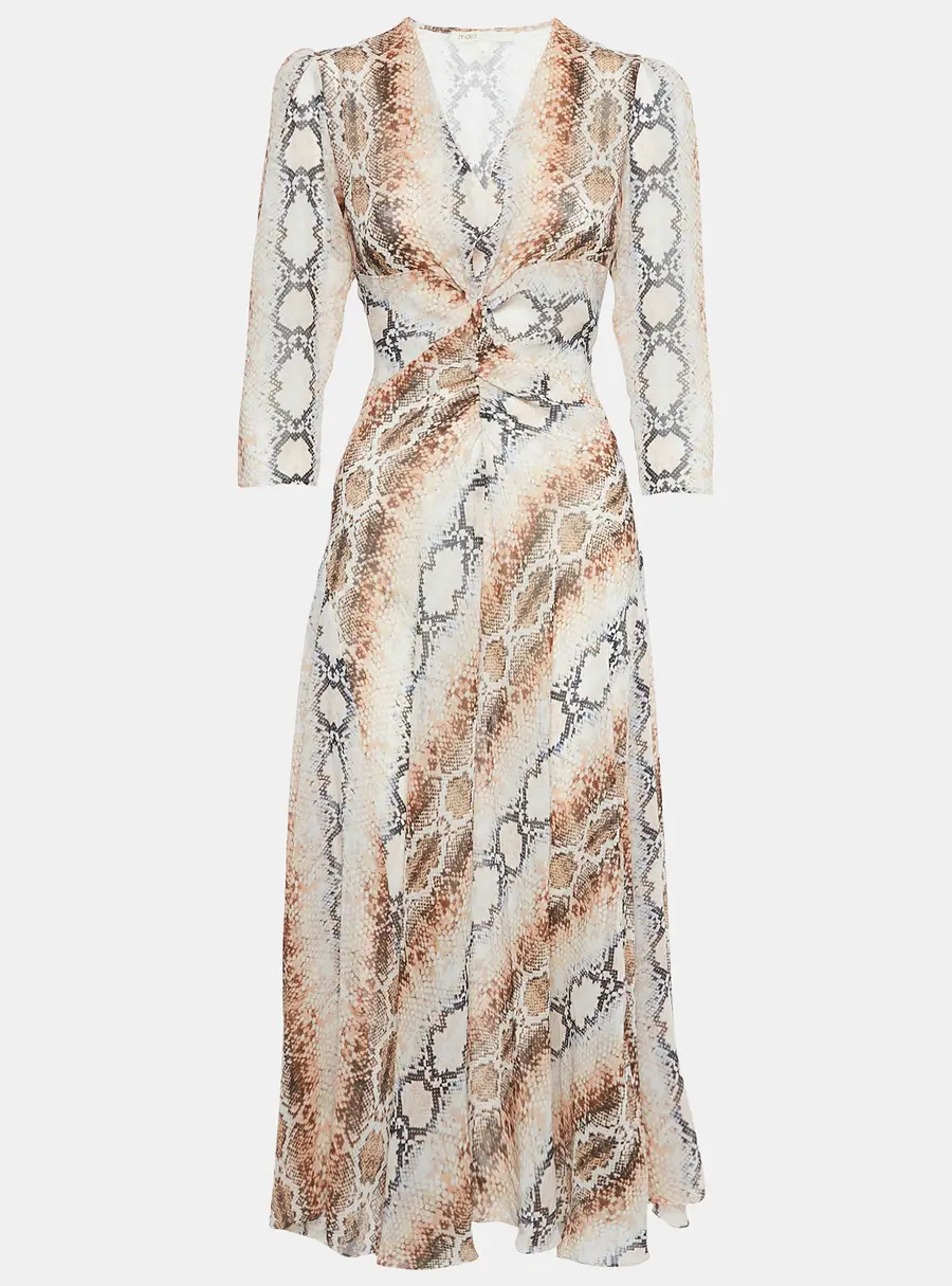 Maje Multicolor Snake Print Crepe V-Neck Repena Imprime Long Dress M