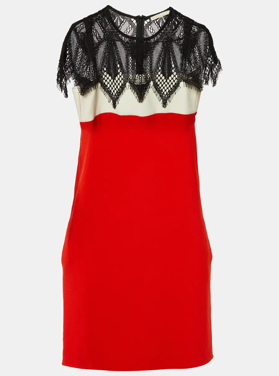 Maje Rouge Colorblock Crepe Lace Overlay Mini Dress M