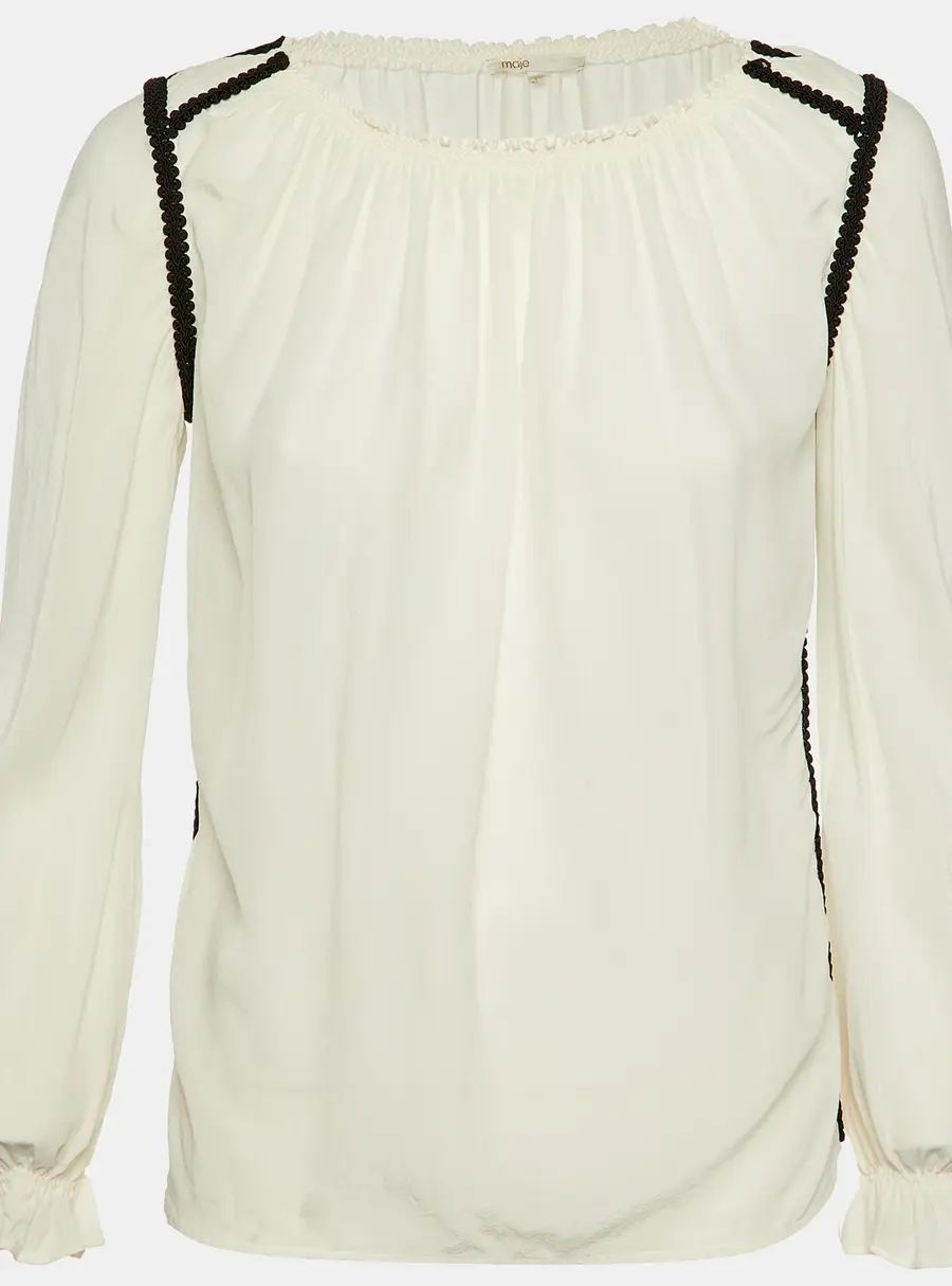 Maje White Silk Contrast Detail Top S