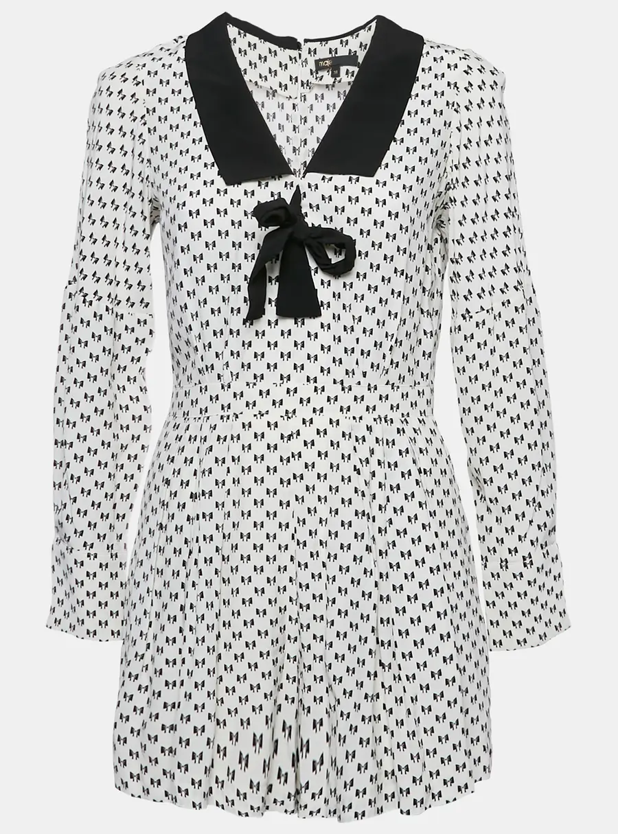 Maje White Istel Print Crepe Tie Neck Jumpsuit S