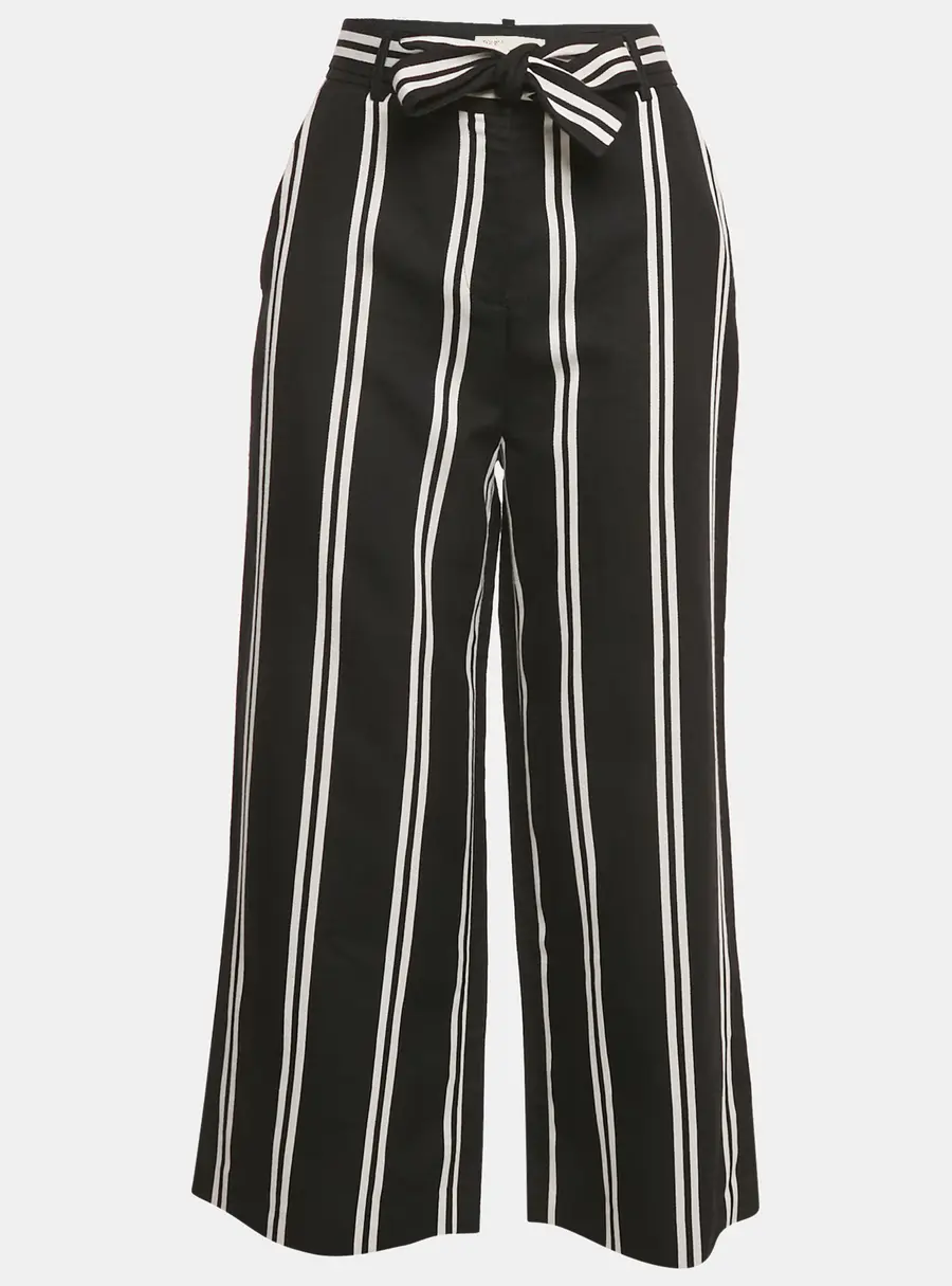 Maje Black Striped Gabardine Belted Wide-Leg Pants S