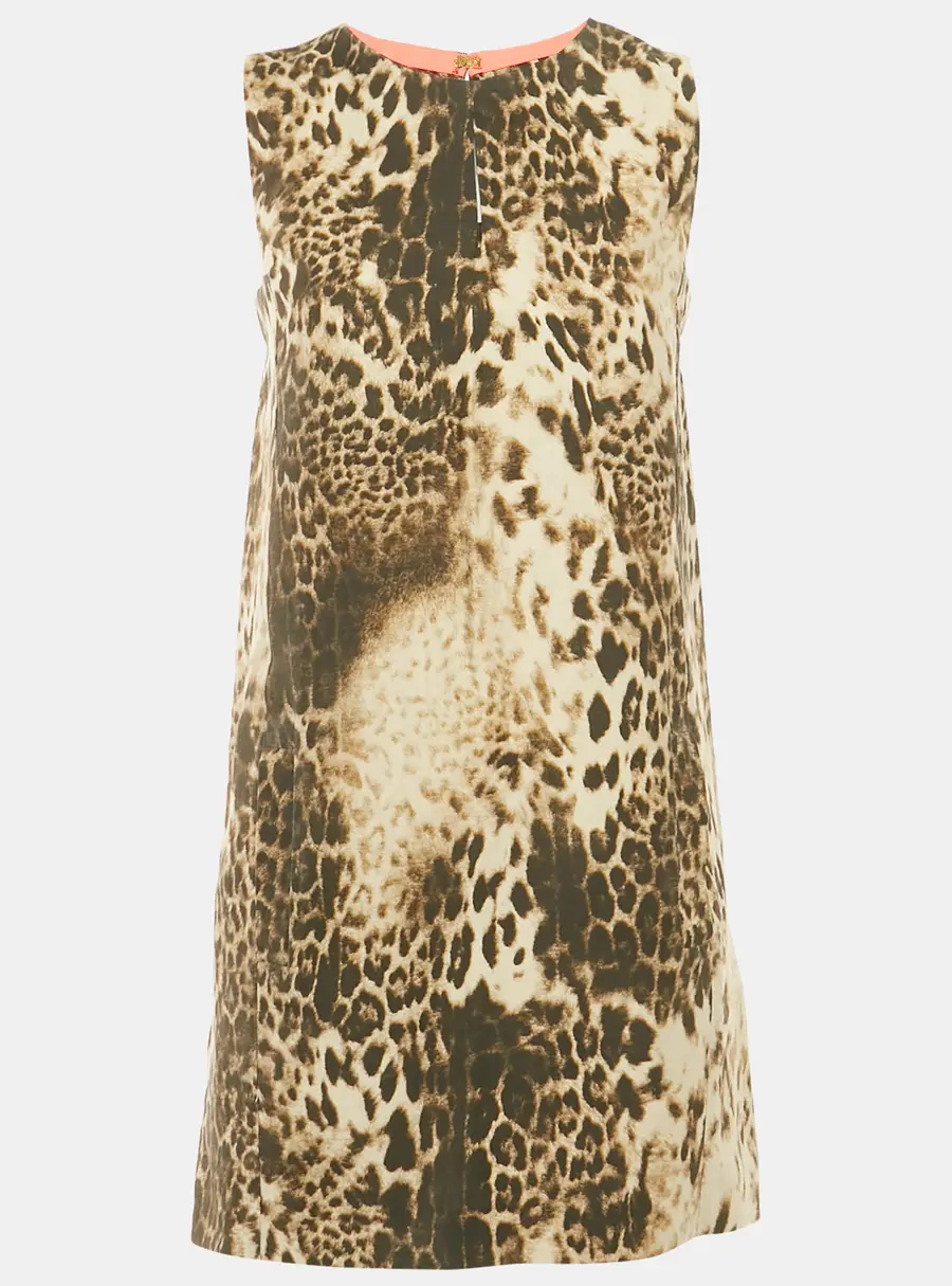 Maje Brown Leopard Pattern Linen Blend Shift Dress S
