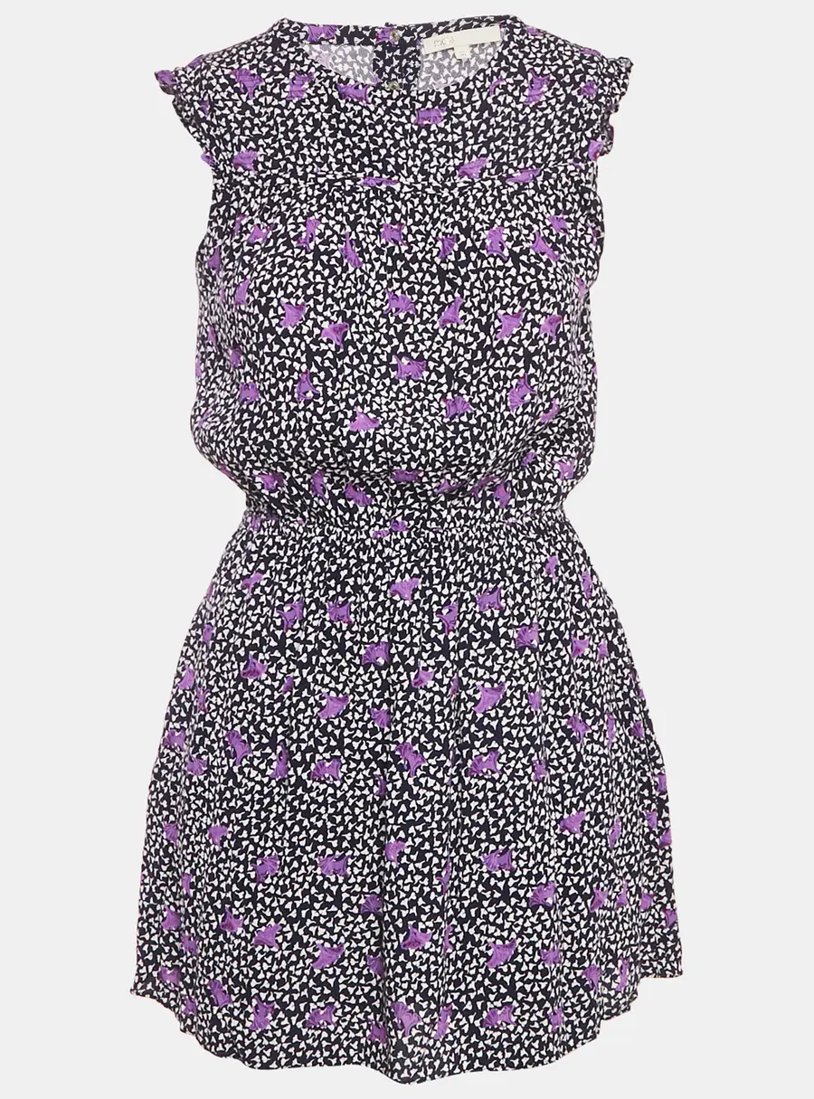 Maje Navy Blue Floral Print Crepe Pensées Marine Parme Mini Dress S
