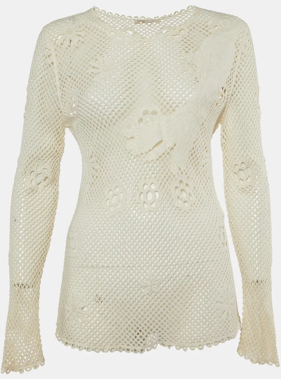 Maje Off White Embroidered Mesh Loriquet Long Sleeve Top M
