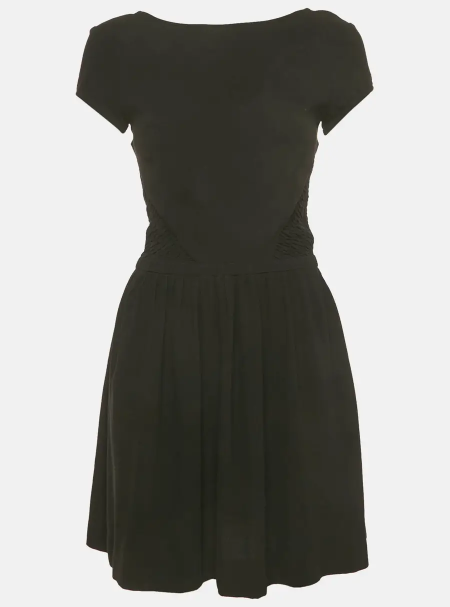 Maje Black Crepe Smocked Mini Dress M