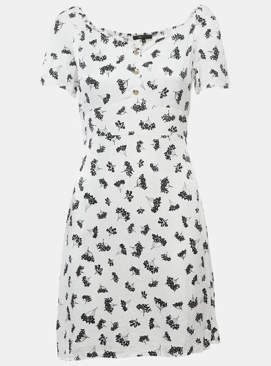 Maje White Patterned Crepe Printed Smocked Mini Dress S