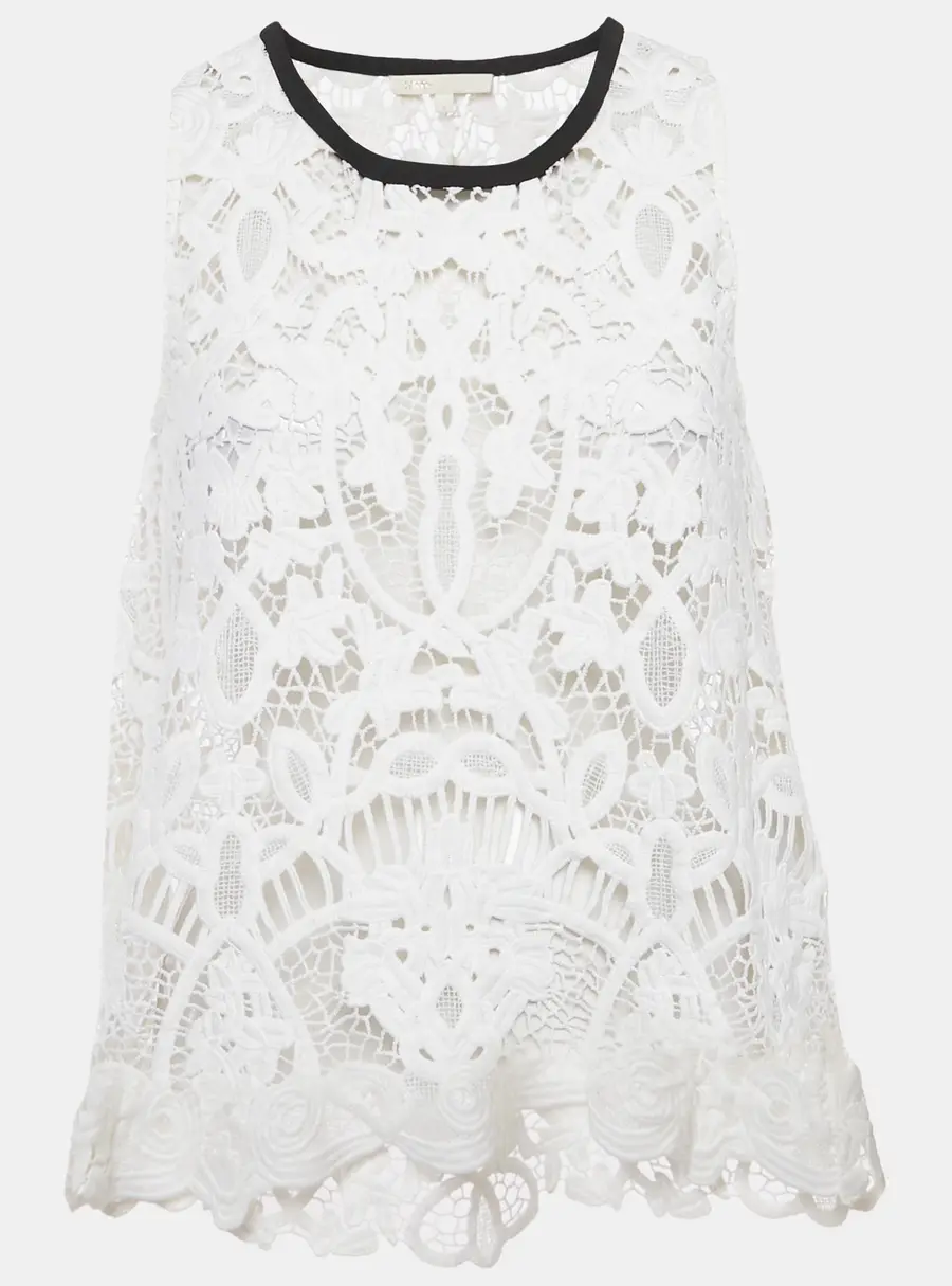 Maje White Lace Sleeveless Sheer Top M