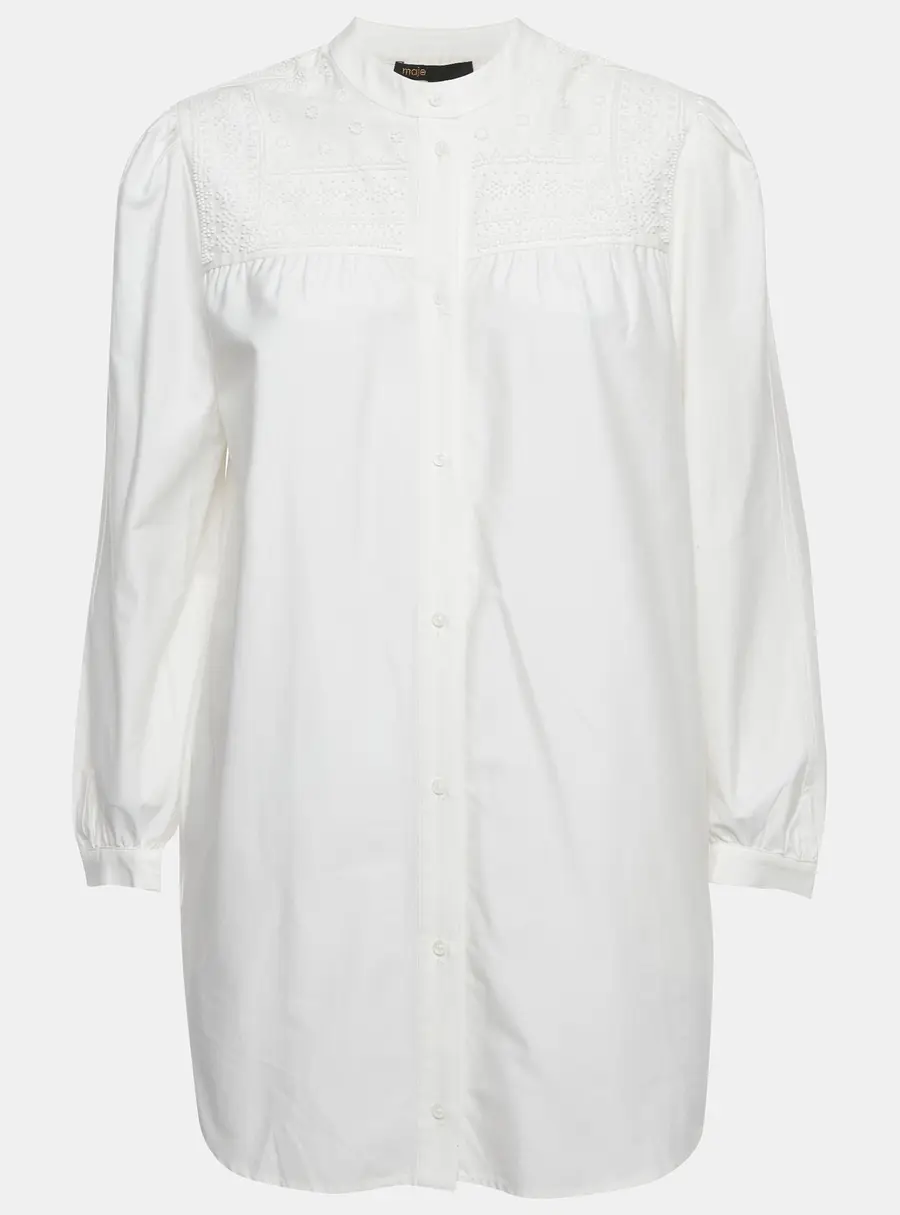 Maje White Beaded Cotton Mini Dress S
