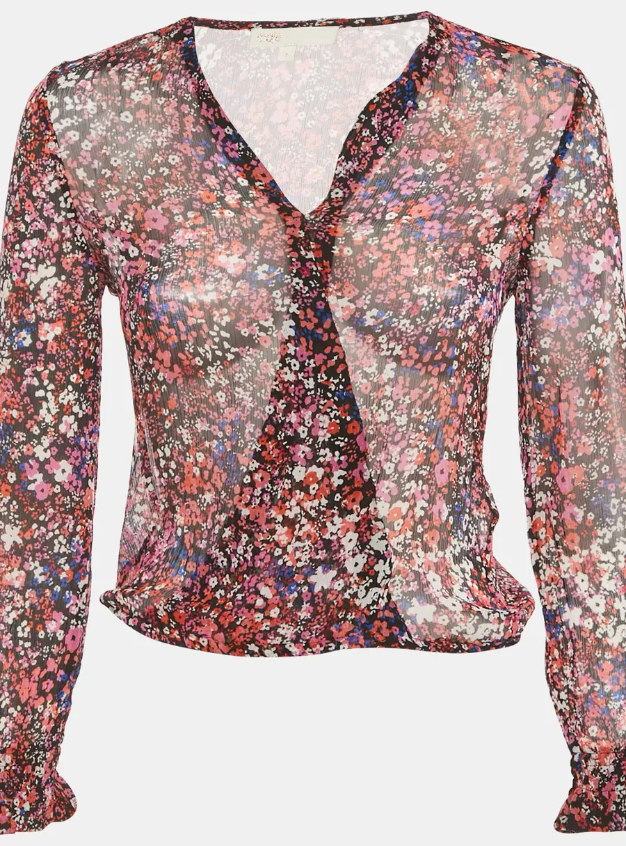 Maje Black Abstract Print Silk Top S