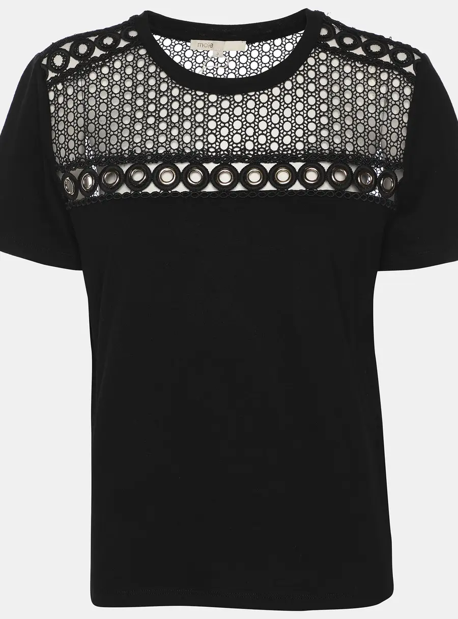 Maje Black Jersey Eyelet Detail Top L