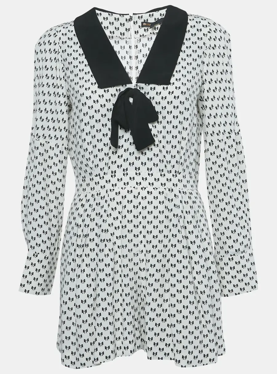 Maje White Bow Print Crepe Playsuit M
