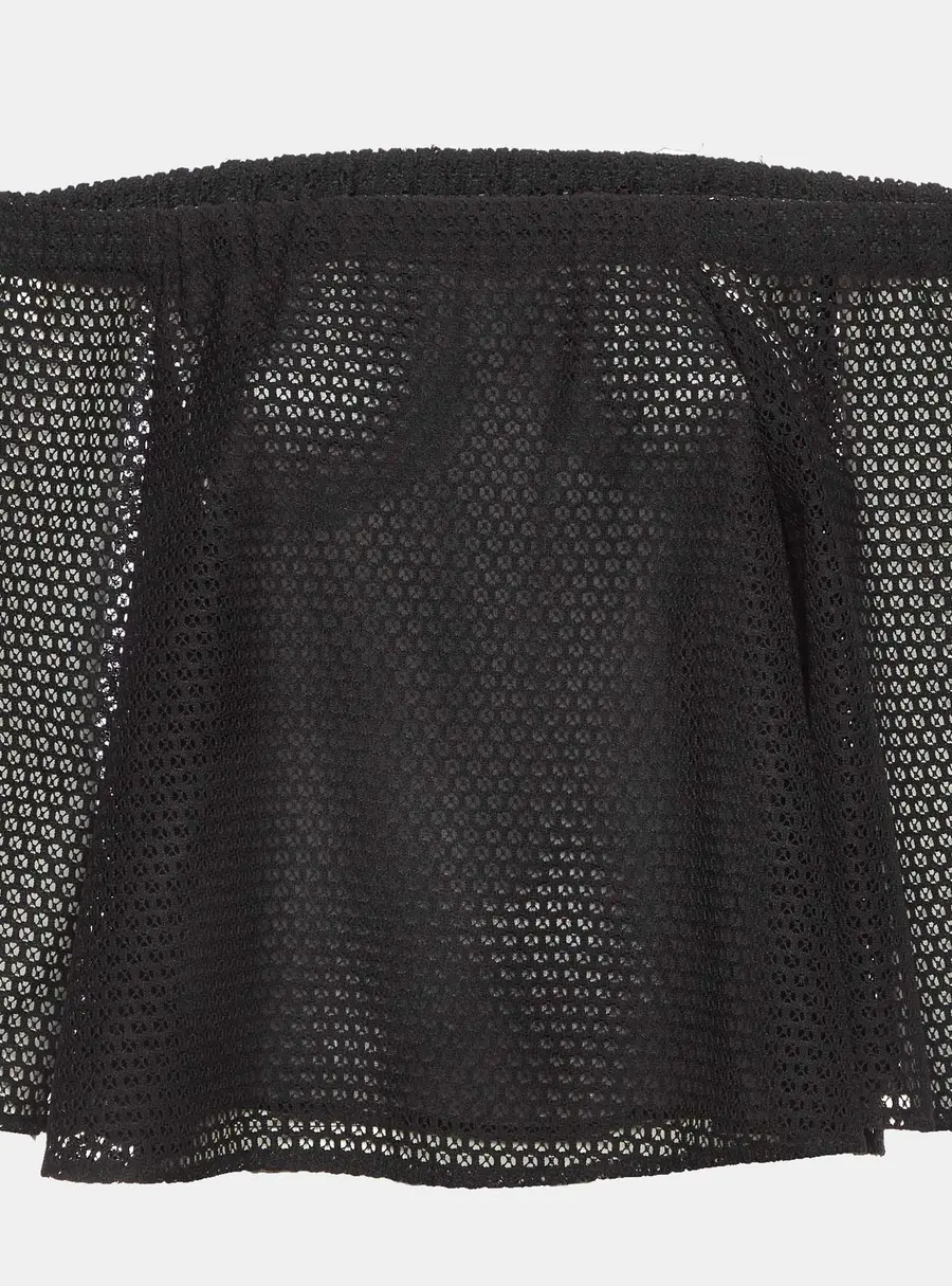 Maje Black Mesh Off-The-Shoulder Top S