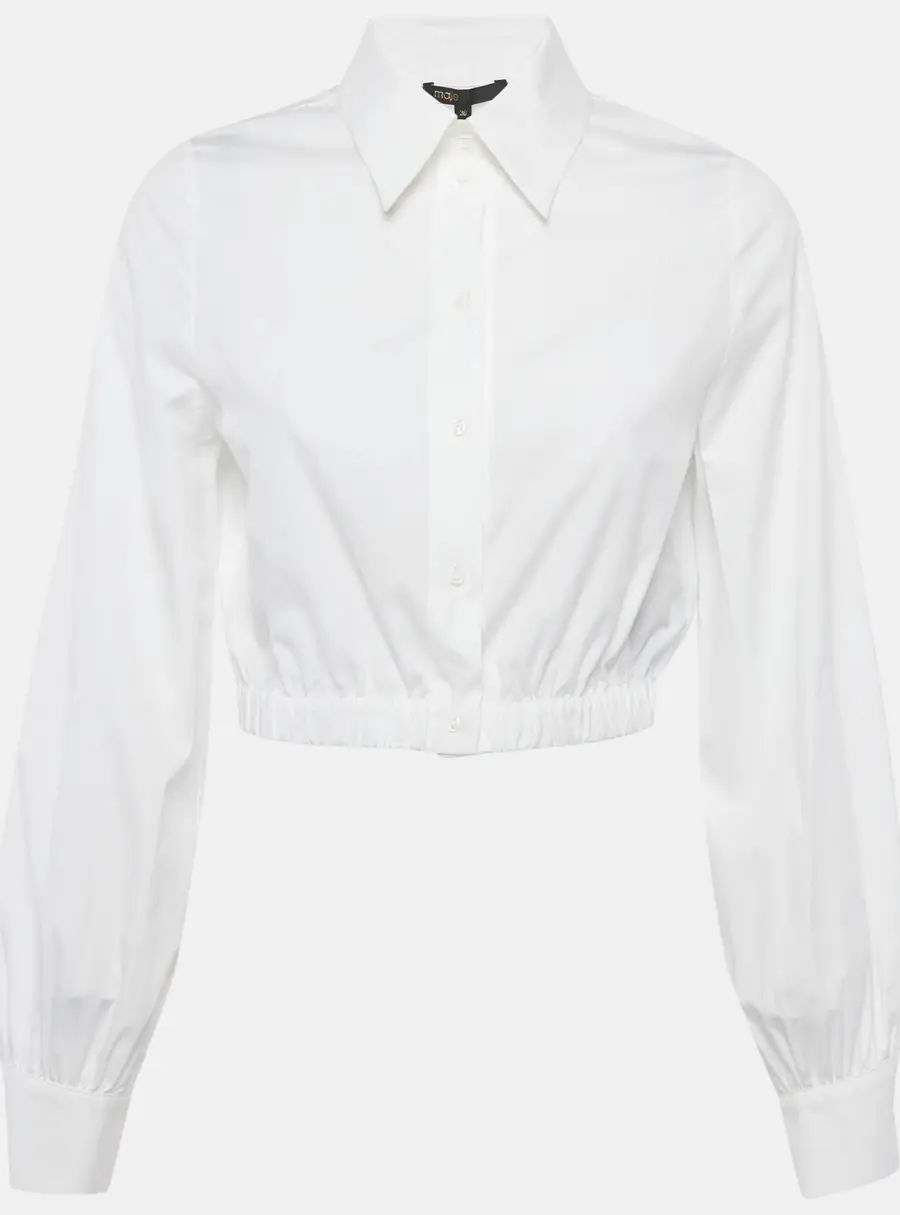 Maje White Cotton Button Front Crop Shirt S