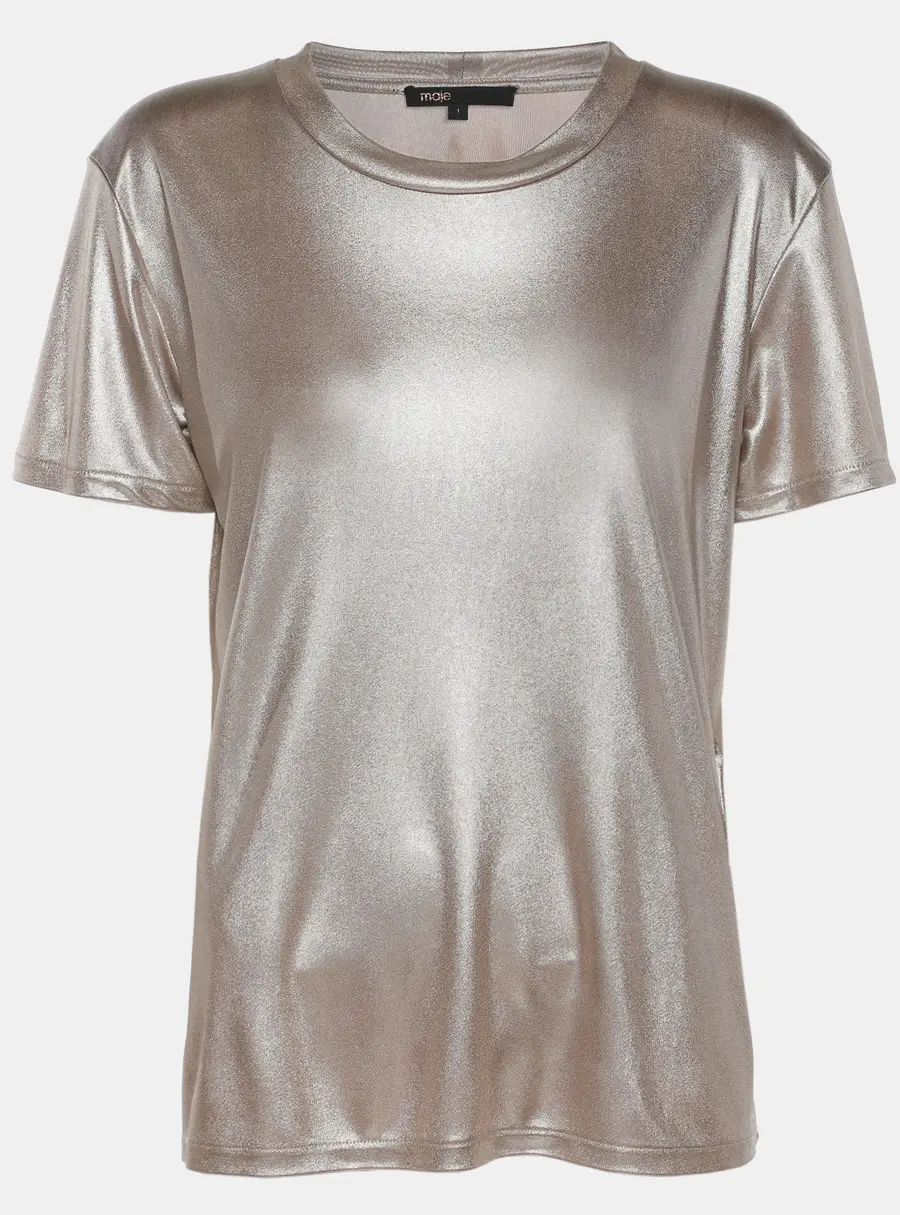 Maje Metallic Beige Stretch Knit T-Shirt S