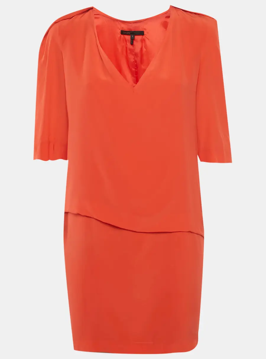Maje Red Silk V-Neck Mini Dress L