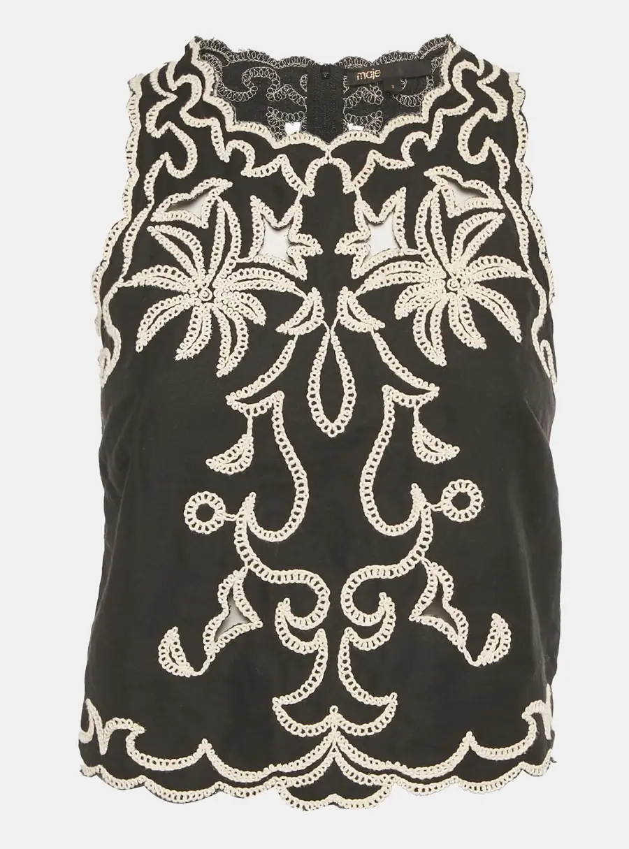 Maje Black Embroidered Cotton Top S