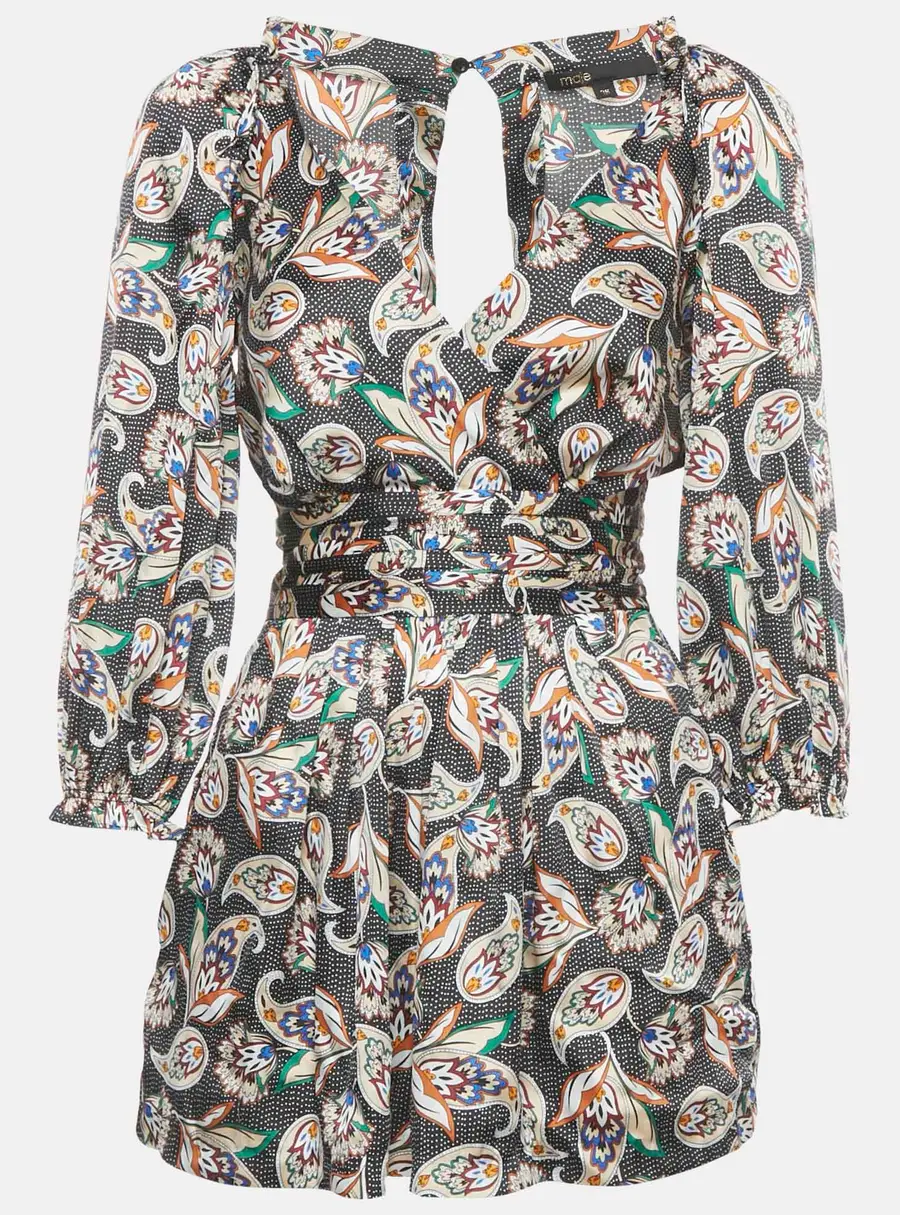 Maje Black Printed Satin Paisley Noir Jumpsuit S