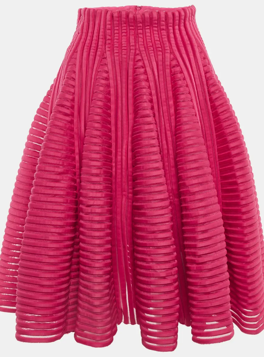 Maje Fushia Pink Neoprene Mesh Flared Skirt S
