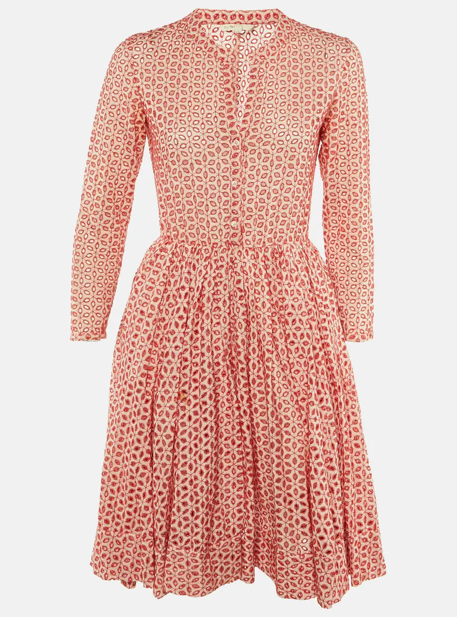 Maje Red Embroidered Eyelet Cotton Rayani Short Dress M