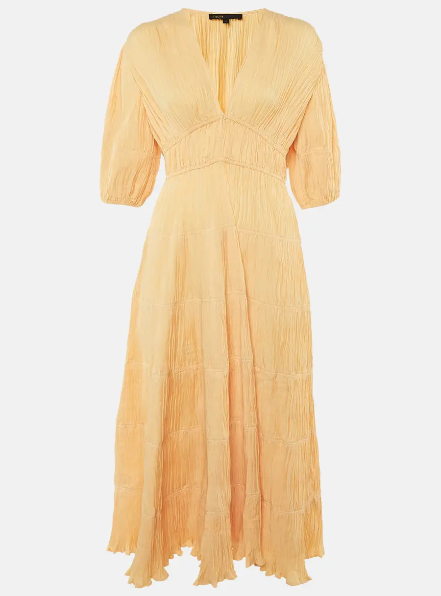 Maje Light Orange Plisse Robbylou Midi Dress S