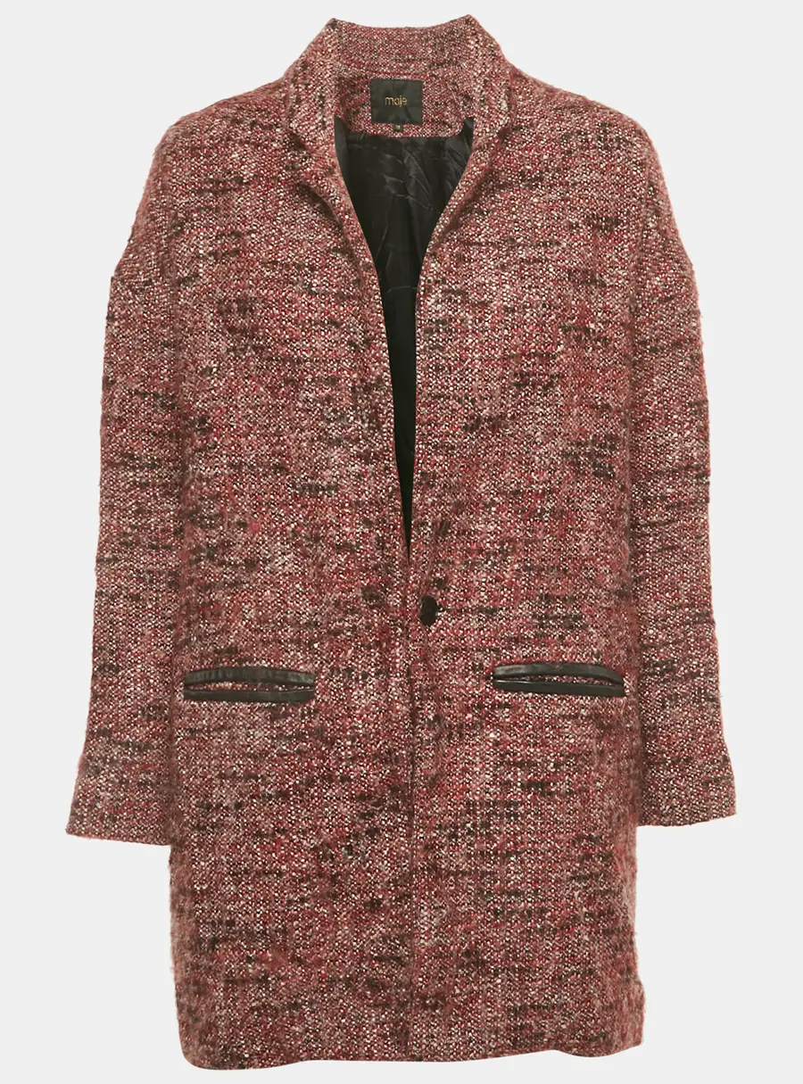 Maje Red Tweed Mid-Length Gordan Coat S