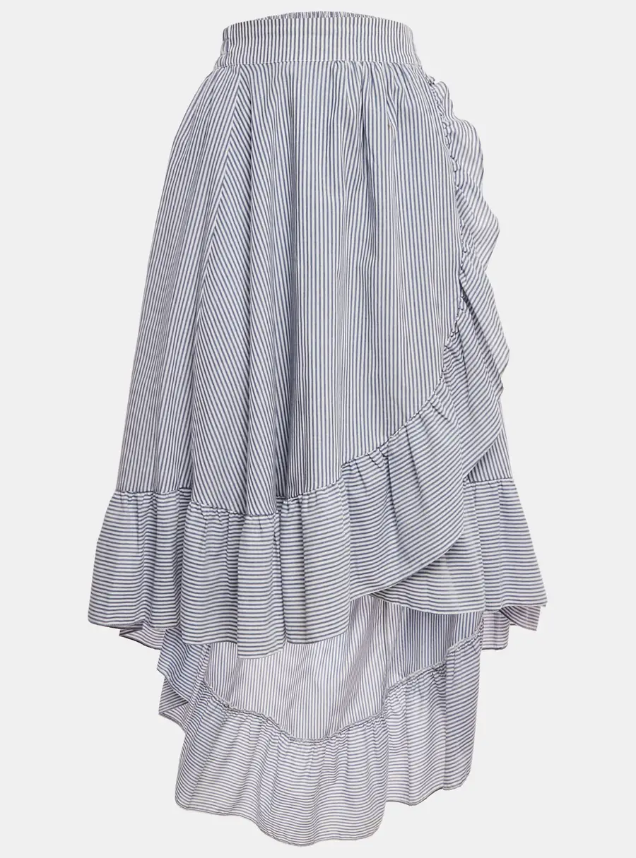 Maje White/Blue Striped Cotton Blend Asymmetric John Skirt S